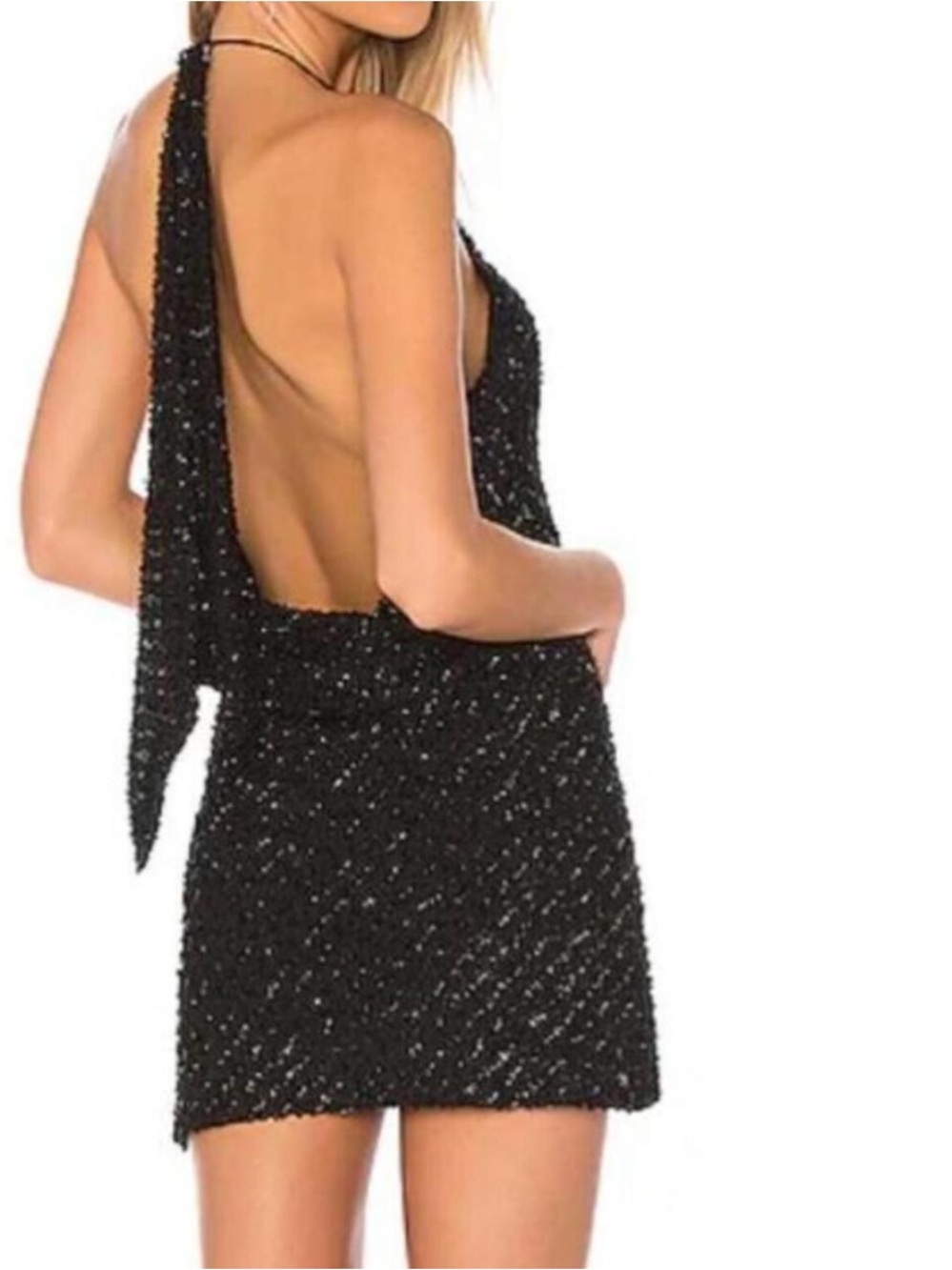 Revolve NBD black flora halter metallic mini dress size small